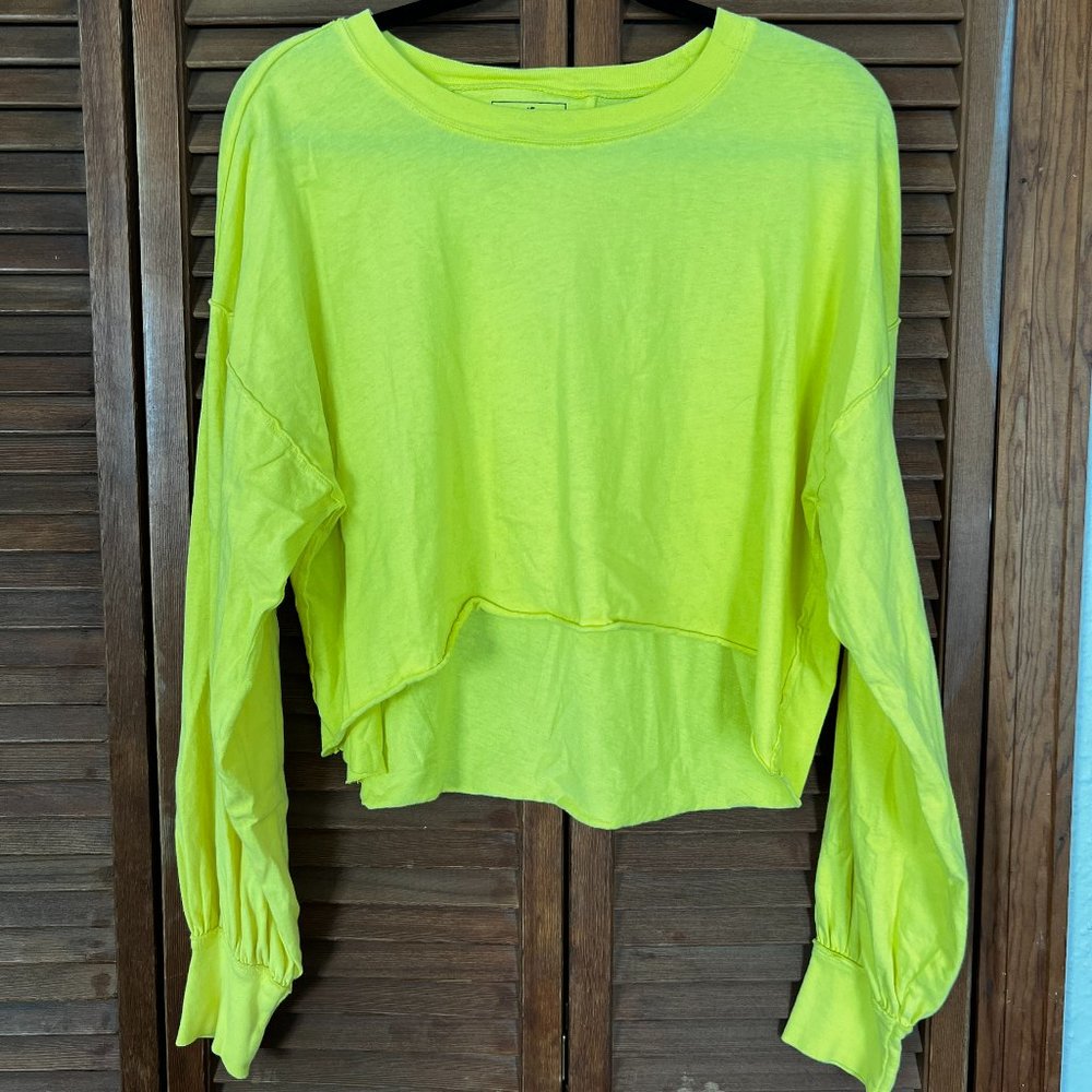Free People long puff sleeve yellow crop top